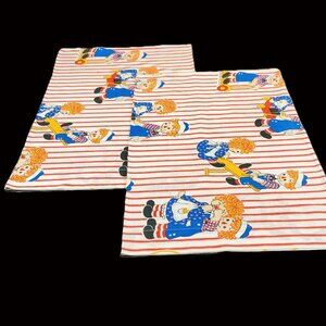Vintage 70s WABASSO Raggedy Ann Andy Child Play Pillowcase Set: Red Stripes